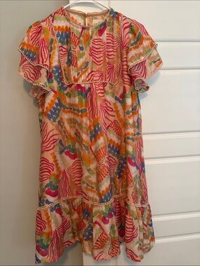Umgee Multicolor Pink Orange Blue Ruffle-Sleeve Dress